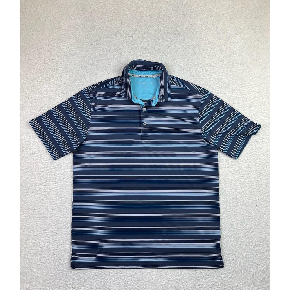 Walter Hagen Polo Shirt Mens Medium Striped Golf Performance Stretch Lightweight